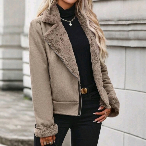 Borg Collar Zip Up Moto Jacket - Picture 5 of 5